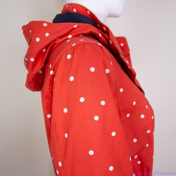 Boden women's 100% cotton hooded red parka with white polka dot, size 8 - Picture 12 of 16